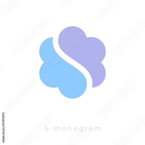 S monogram. S flower logo. Clouds flower icon. Letter in a flower on a light background.