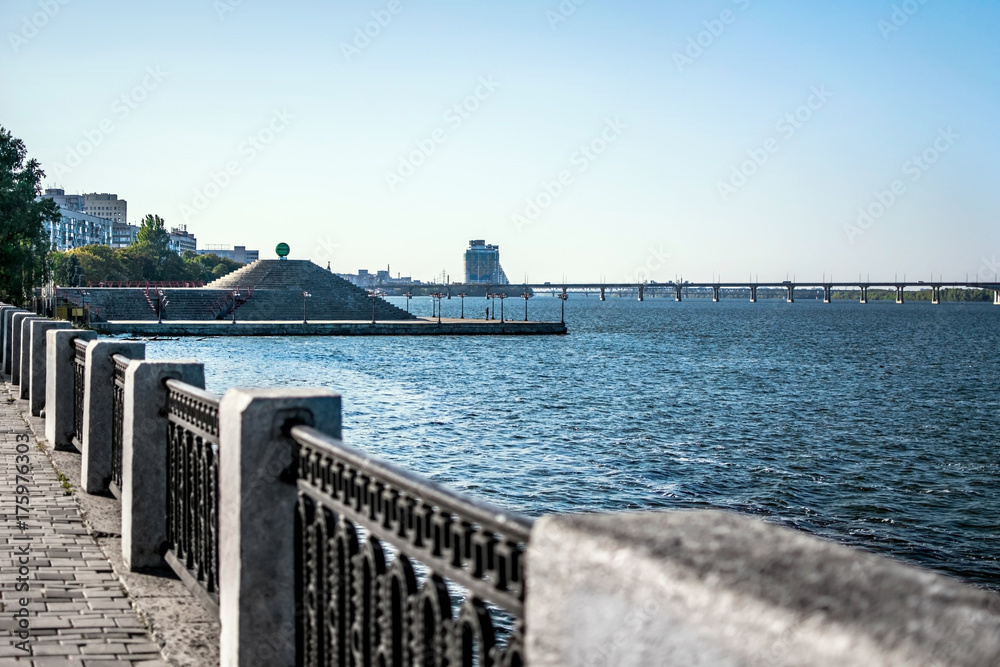 An embankment of the river Dnepr.. Desire pyramid with green ball. Dnepropetrovsk, Dnipropetrovsk, Ukraine