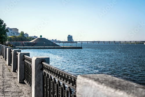 An embankment of the river Dnepr.. Desire pyramid with green ball. Dnepropetrovsk, Dnipropetrovsk, Ukraine photo
