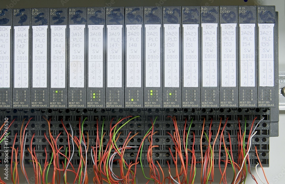 Fototapeta premium Electronic modules with wires. Closeup