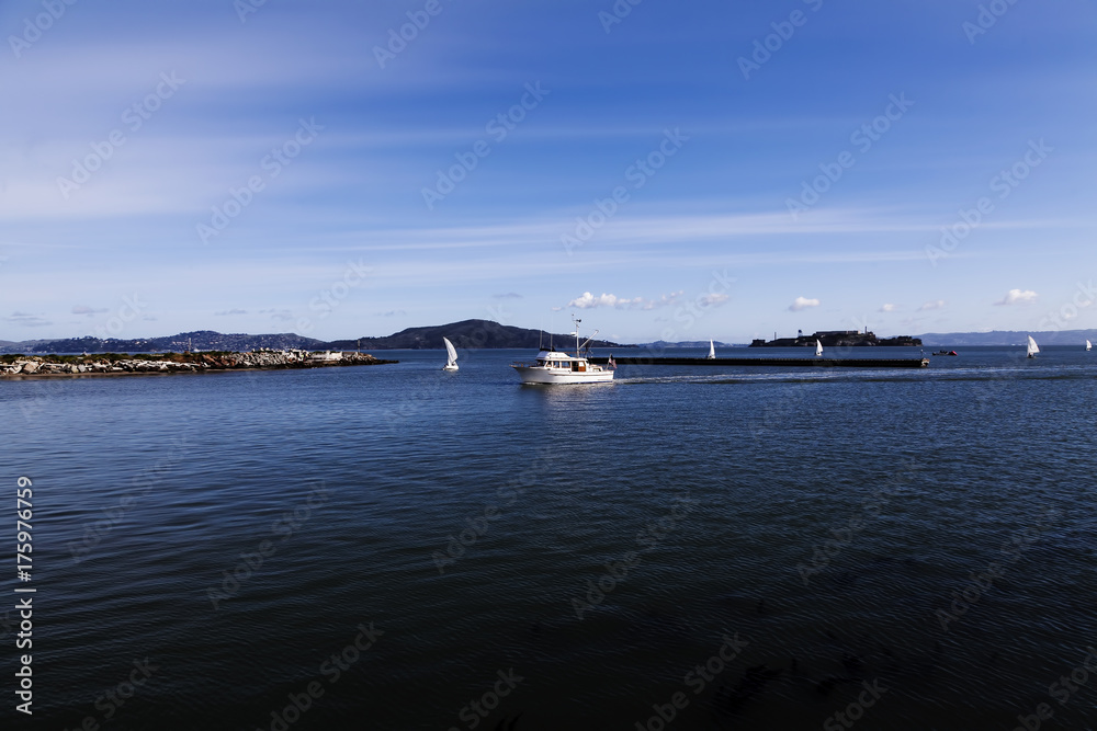 Motorboat And Sailboats On San Francisco Bay Motorboat And Sailboats On San Francisco Bay