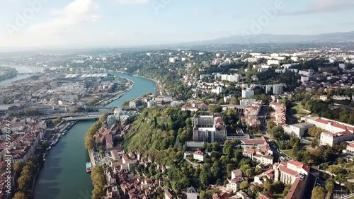 Aerial Helicopter View of Lyon France 
