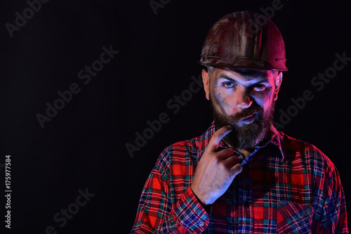 Builder or worker with thick beard. Guy with brutal image