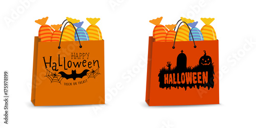 Vector halloween bags with candies. Trick or treat?