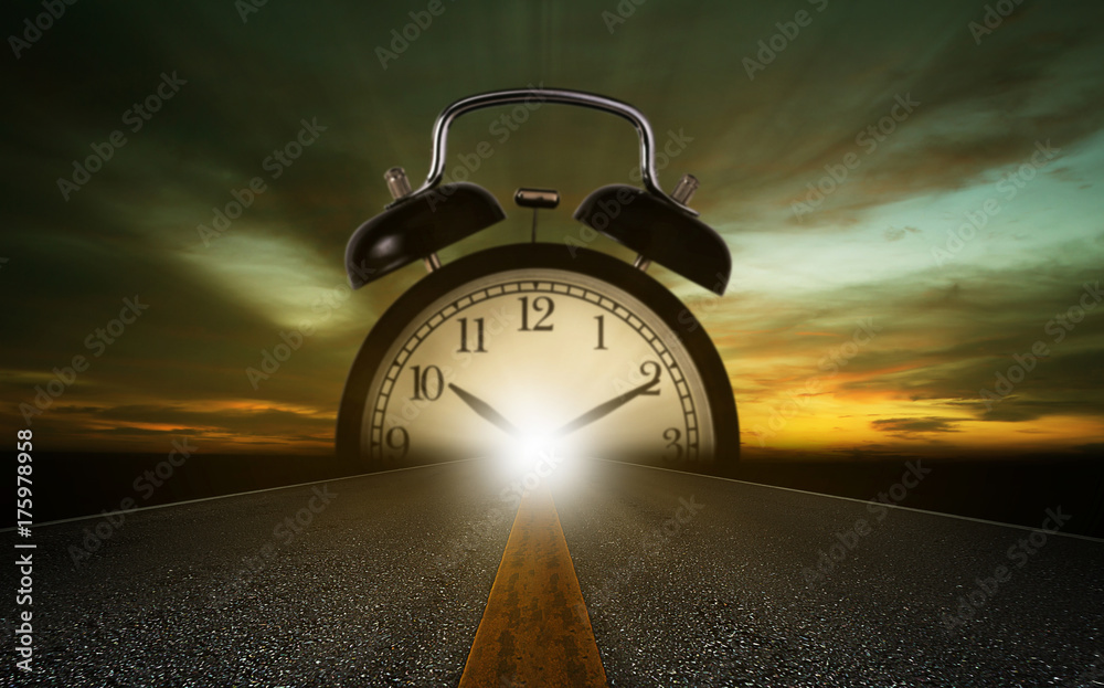 Time Management Concept Travel Clock on the Road
