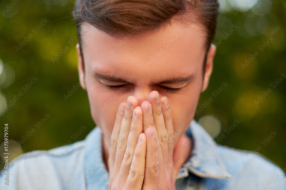Man with headache, migraine or stress. Help, troubles in communication, overworking concept Man with headache, migraine or stress. Help, troubles in communication, overworking concept