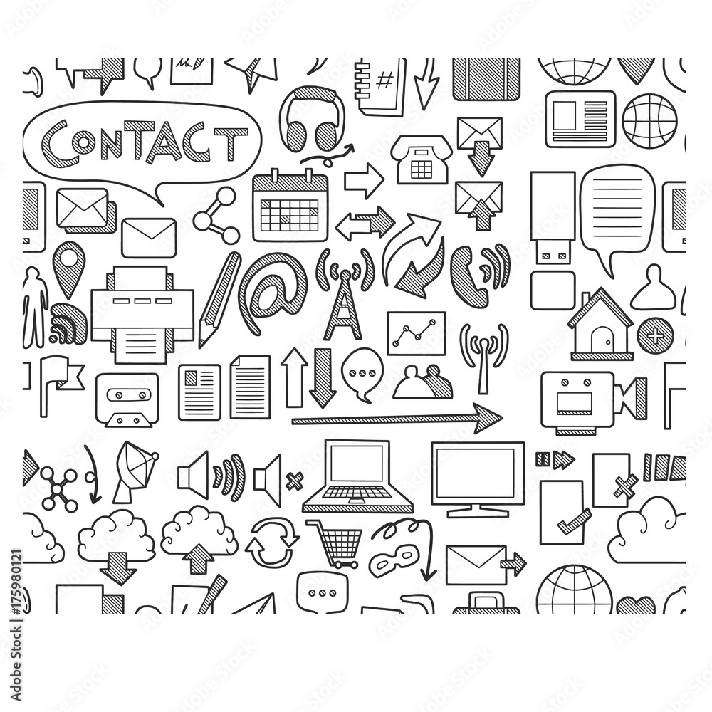 contact doodle seamless backround pattern sketch vector ink eps10