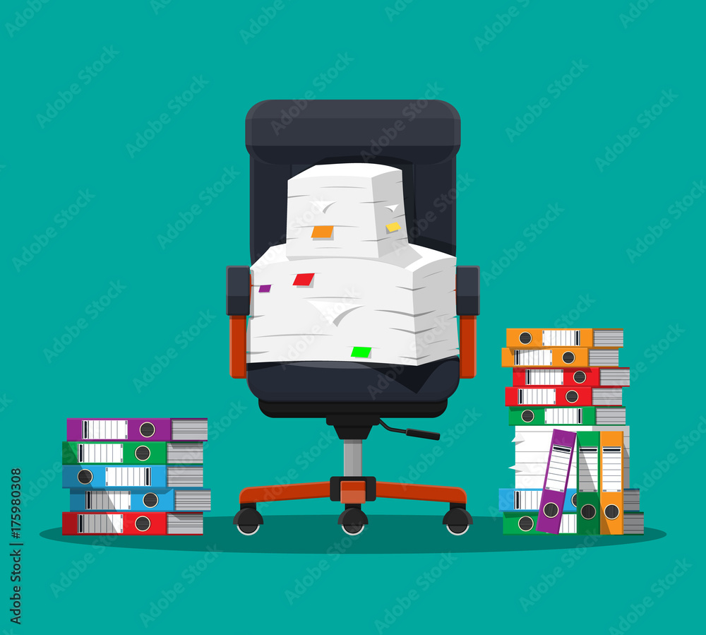 Pile of paper documents and file folders. Pile of paper documents and file folders.