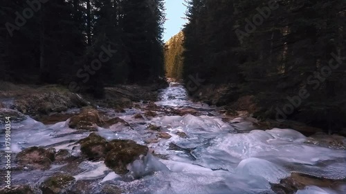 riprese drone montagna inverno/fiume gelato  photo