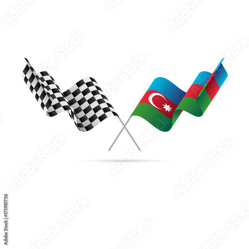 Checkered and Azerbaijan flags. Vector illustration.