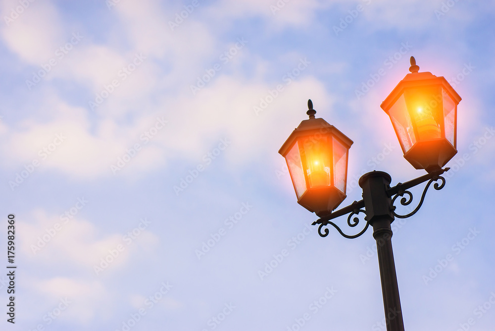Garden lights in a beautiful view, with a backdrop of sky and be Garden lights in a beautiful view, with a backdrop of sky and be