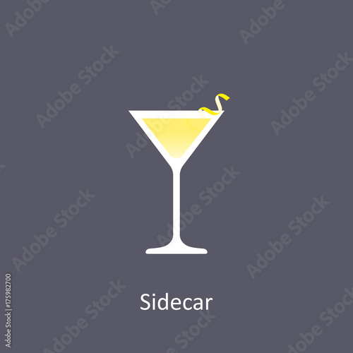 Sidecar cocktail icon on dark background in flat style