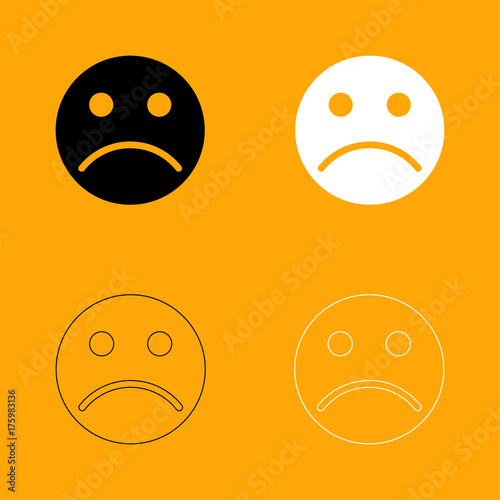 Sad emoticon set black and white icon .