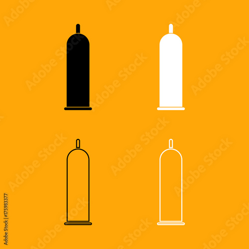 Latex condom set black and white icon .