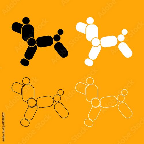 Dog balloon set black and white icon .