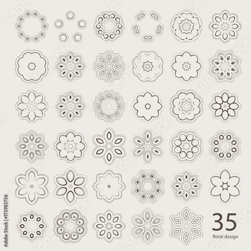 Set of 35 ornate vector mandala symbols.