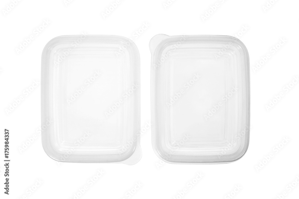 Plastic food container / Plastic container on white background. Top view.