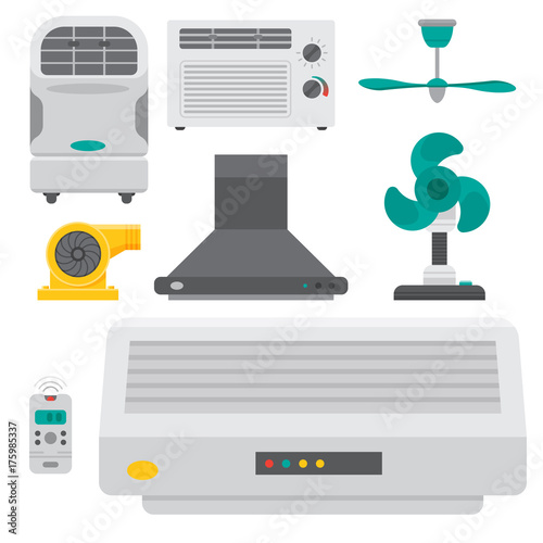Air conditioner airlock systems equipment ventilator conditioning climate fan technology temperature cool vector illustration