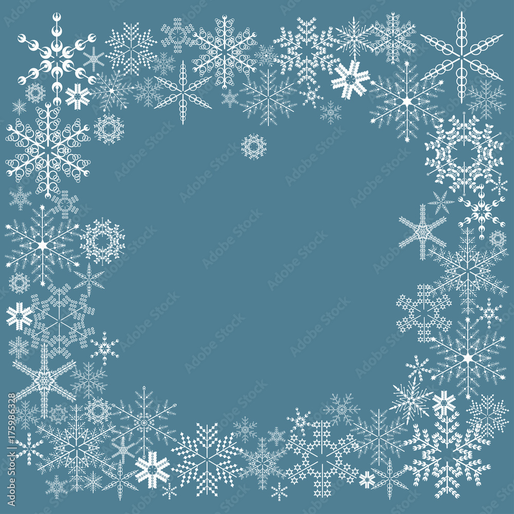 Frame of white snowflakes
