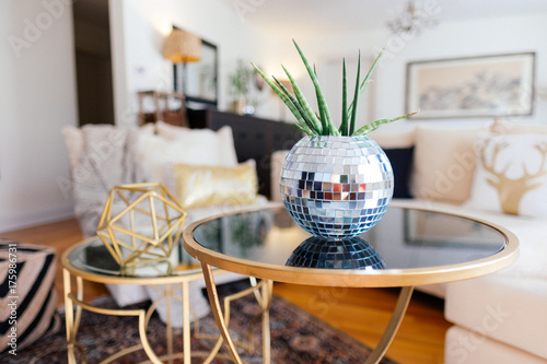 DIY'd glitter ball planter with succulent inside