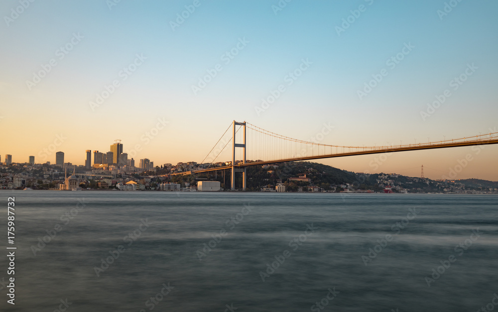View of Ortakoy and The Bosphorus Bridge from Asian side in Istanbul Turkey