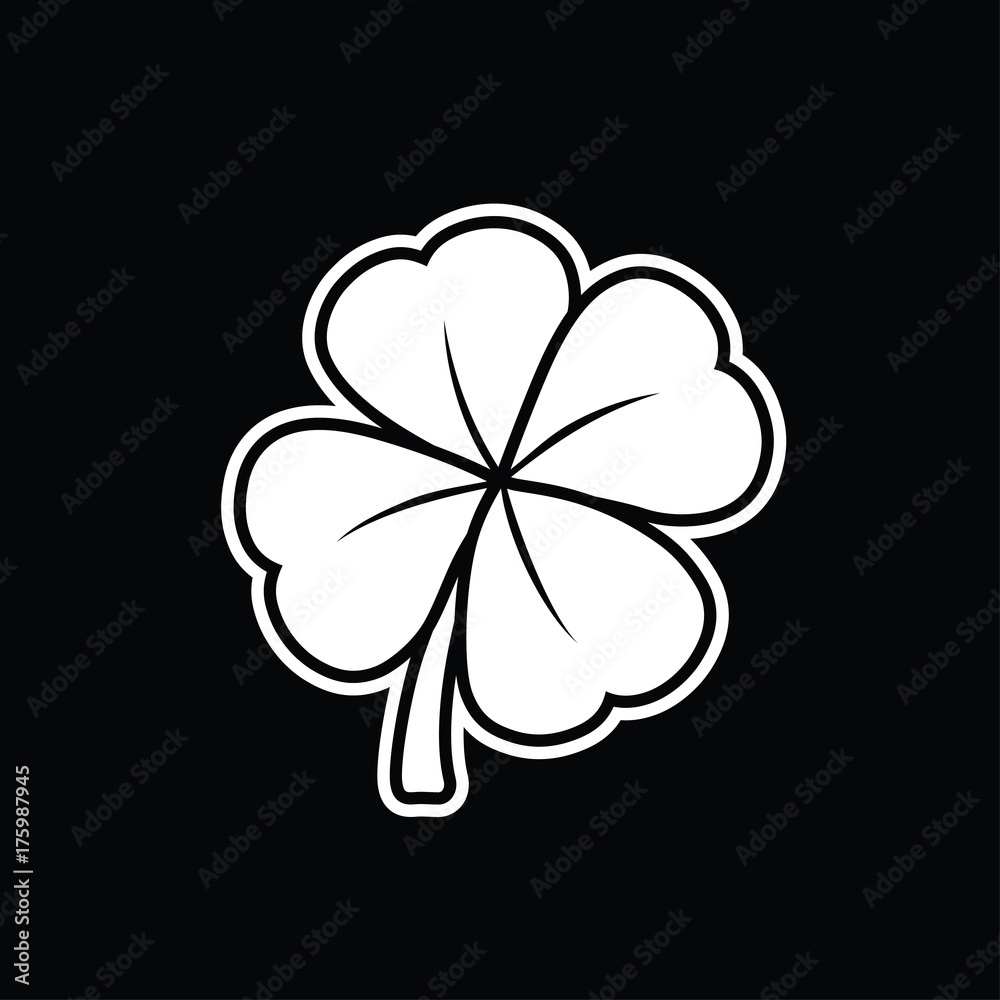 Four-leaf clover black and white vector illustration