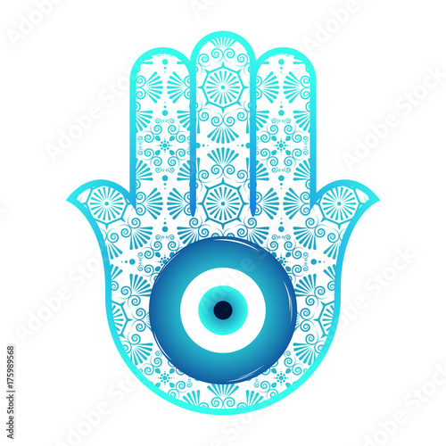 Ornate hamsa, amulet against the evil eye and spoilage. Vector