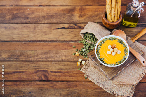 Carrot Soup on rustic table