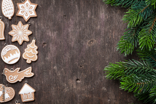 Christmas background with gingerbread cookies