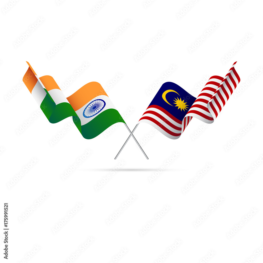 India and Malaysia flags. Vector illustration.