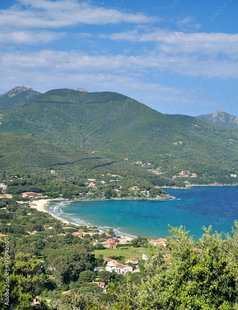 Blick auf den Badeort Procchio auf der Insel Elba,Toskana,Mittelmeer,Italien