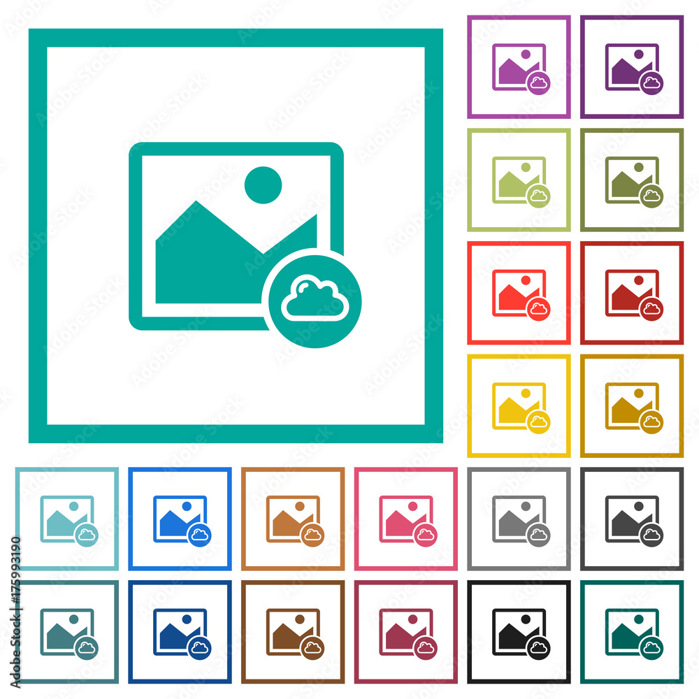 Cloud image flat color icons with quadrant frames