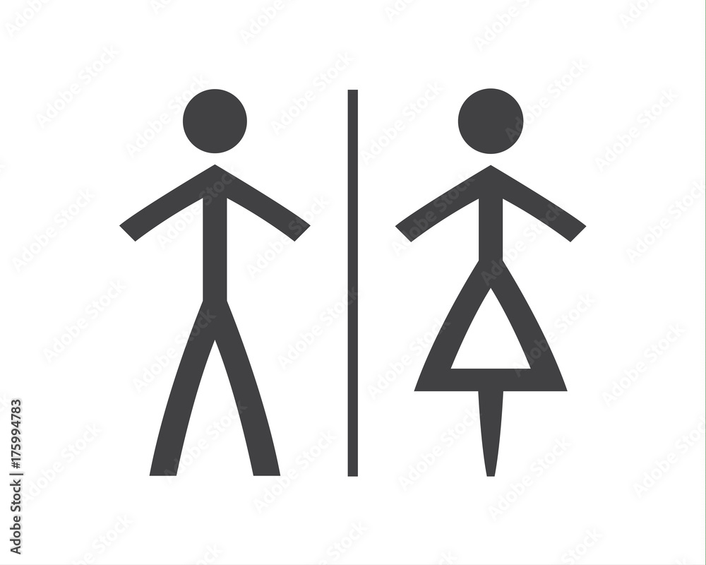Simple grey and white wc symbols, man and woman icons isolated on a white background , vector restroom illustration
