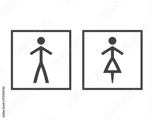 Simple grey wc symbols in squares, vector restroom illustration, man and woman icons isolated on a white background