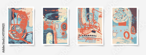 set of four pieces blank A4 sheet contemporary abstract painting