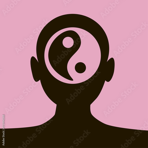 Silhouette of woman head balancing positive and negative energies. Spirituality, balance, mindfulness concept illustration vector.