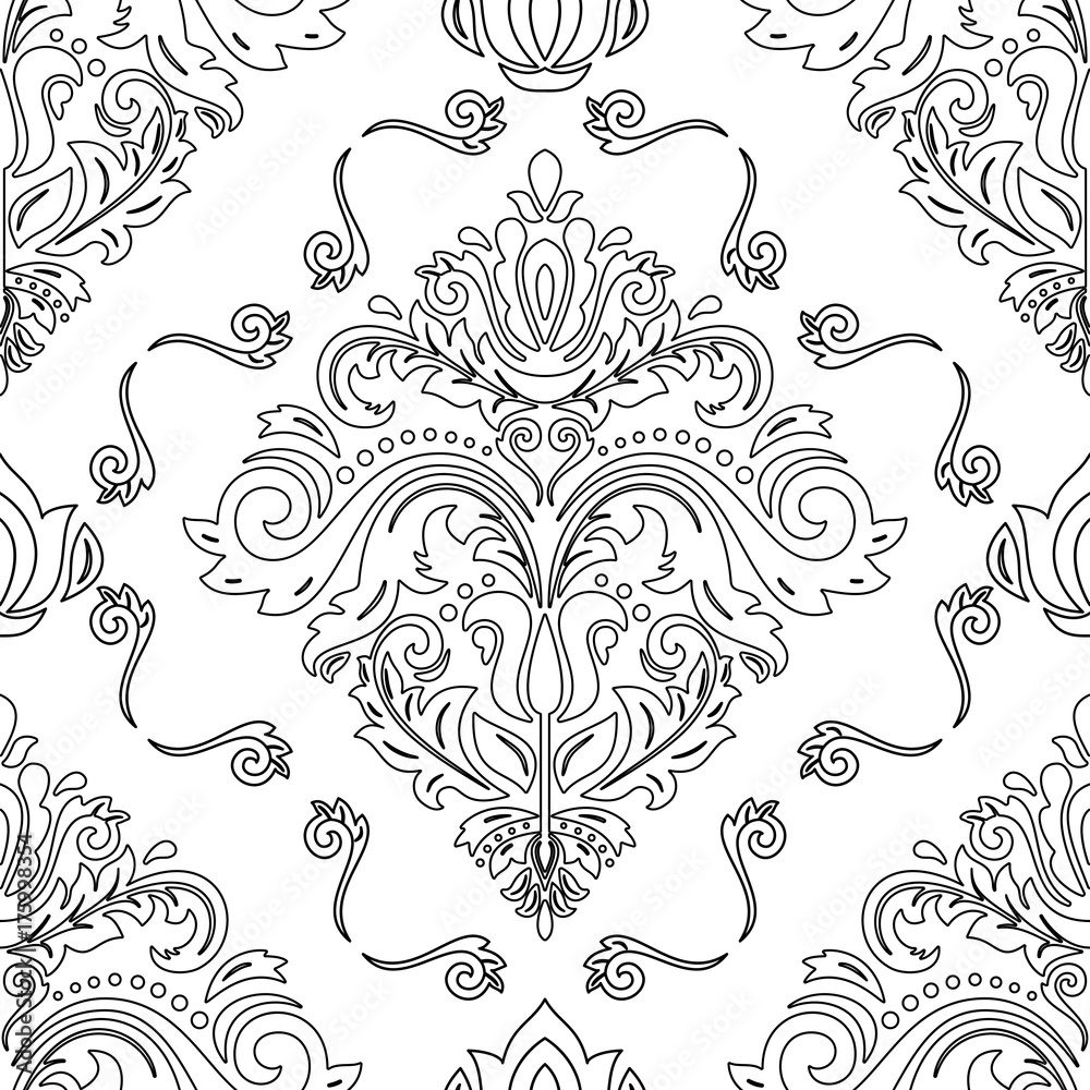 Seamless classic pattern with black outlines. Traditional orient ornament. Classic vintage background