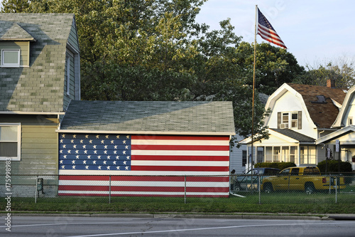 american flag painted on house