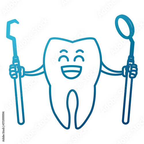 Tooth with dental tools cartoon icon vector illustration graphic design