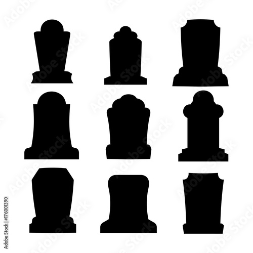 Tombstone silhouette set for halloween. Gravestone cemetery collection. Vector illustration