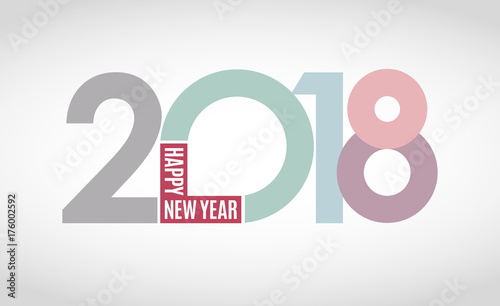 Happy 2018 new year. Pastel, subtle light-colored numbers on white background.