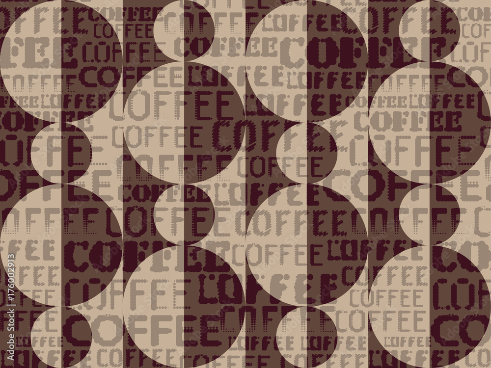 Coffee. Abstract coffee beans on brown background with a lettering.