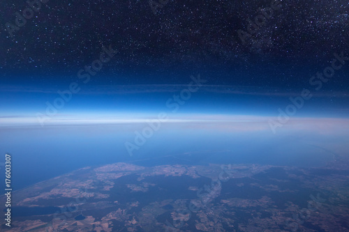 High altitude view between sky and space , in to the dark photo
