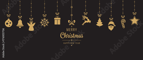 christmas golden ornament elements hanging black background