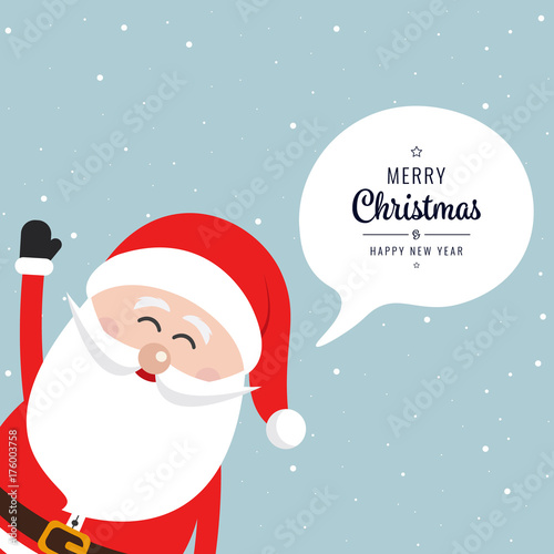 Santa claus side wave merry christmas speech bubble snow background