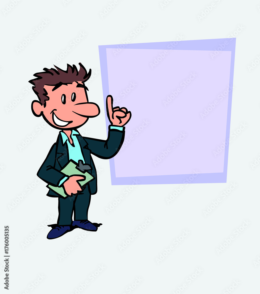 happy white businessman is showing, as in a presentation, the data you want. He has a folder in his hand. happy white businessman is showing, as in a presentation, the data you want. He has a folder in his hand.