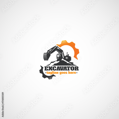 Excavator and Gears, Rental Heavy Equipment logo.
