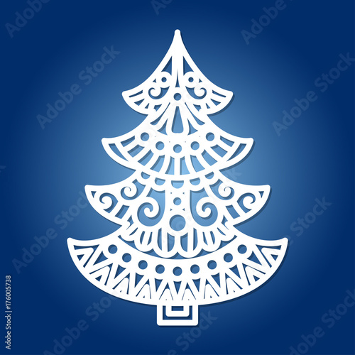 Christmas tree for laser cutting.Design elements for holiday cards