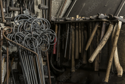 Werkzeuge und Maschinen in einer Kunstschmiede, Pfronten, Allgäu, Bayern photo