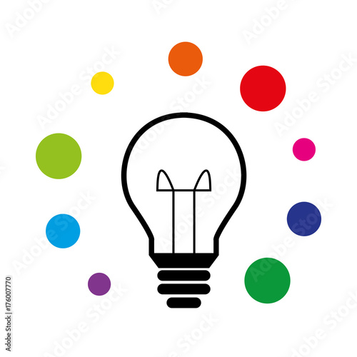 light bulb, ring of bubbles - shining, icon, symbol, pictogram, sign - perfect for web & print - vector - cute - colorful, rainbow